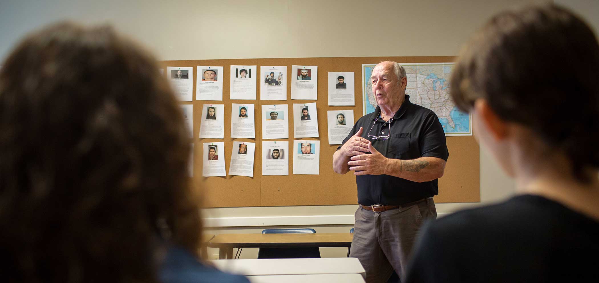 Homeland security professor leading a discussion on counterterrorism