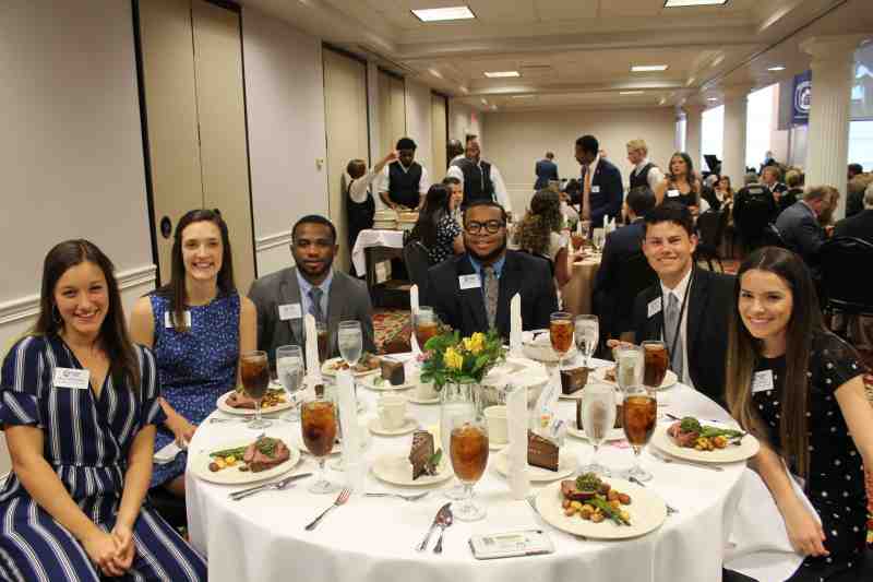 New Mississippi College Ambassadors pictured at the university's 2019 scholarship dinner: students Manuella Rosipko of Ocean Springs, Reilly Hendrickson of Edmond, Oklahoma, Josh Thomas of McComb, Michael Washington of Collinsville, Logan Bernard of Magee, and Emily Duck of Summit.