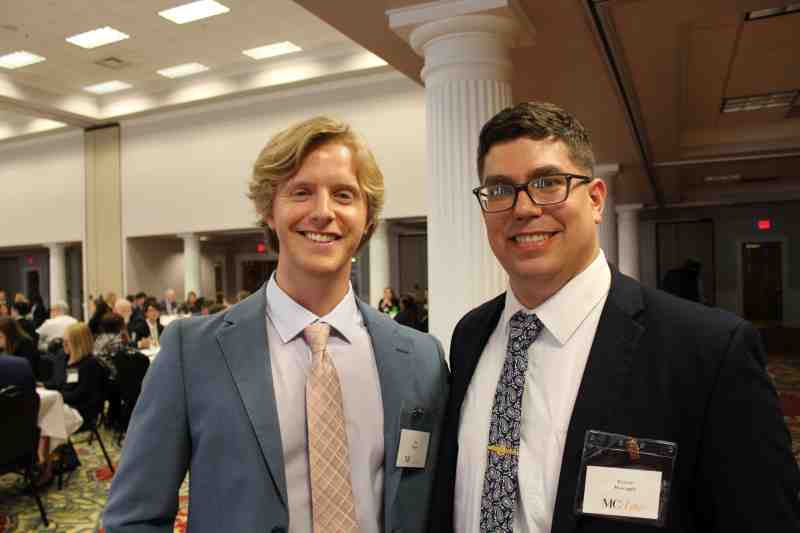 Two new Mississippi Law School students pictured at Aug. 13 orientation: Sam Sturgis, 27, of South Lake, Texas, and Garrett, 28, Mascagni of Lena.