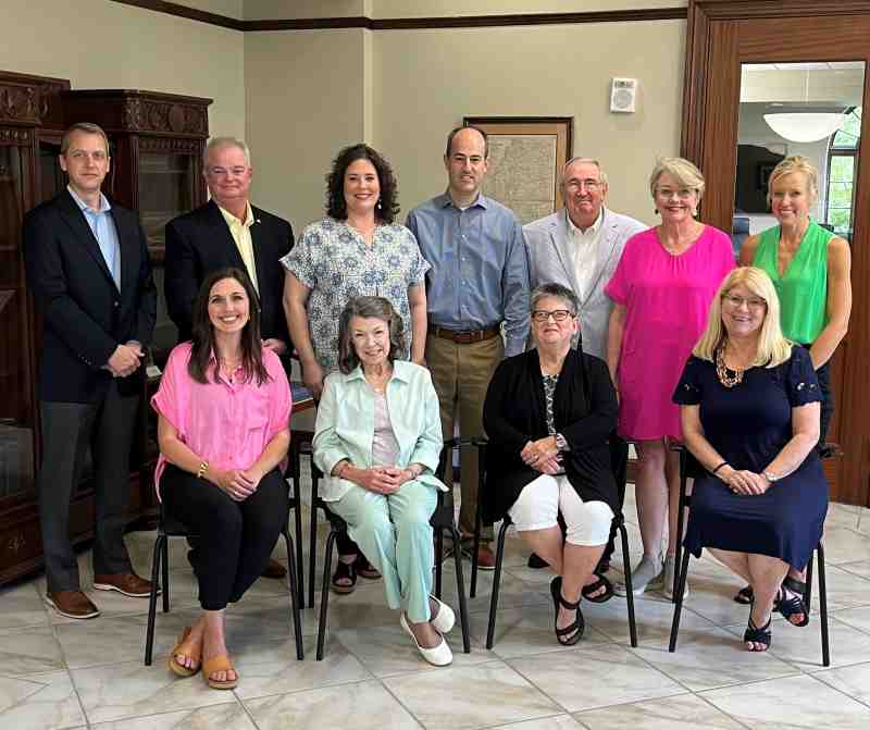 Mississippi College National Alumni Board members on hand for the annual meeting on the Clinton campus include, seated from left, Lindsey Thompson, Mary Ann Cooper, Carol Peeples, and Donna Sharp, and standing from left, Aaron Lacey, Scott Parrish, Rebecca McCarty, Clay Mansell, Jimmy Slay, Melanie Hodge, and Susan Fortenberry.