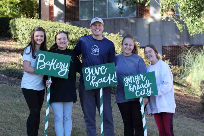 Lighting of the Quad Committee members preparing for this year’s festive showcase on the MC campus include, from left, Emily Stogner, a sophomore nursing major from Braxton; Courtney Engel, committee co-chair and a sophomore interprofessional communications major from Birmingham, Alabama; Davis Barnes, a senior accounting major from Leesburg; Anna Jane Vancor, committee co-chair and a junior marketing major from Flowood; and Brooke Ingram, a junior English writing major from Gulfport.