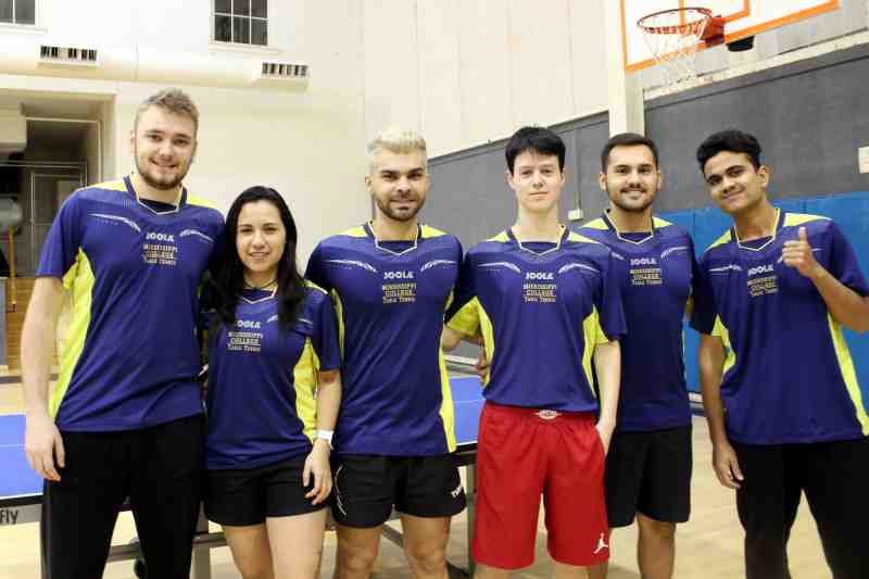 Mississippi College table tennis players are pictured at a January practice at Alumni Gym.