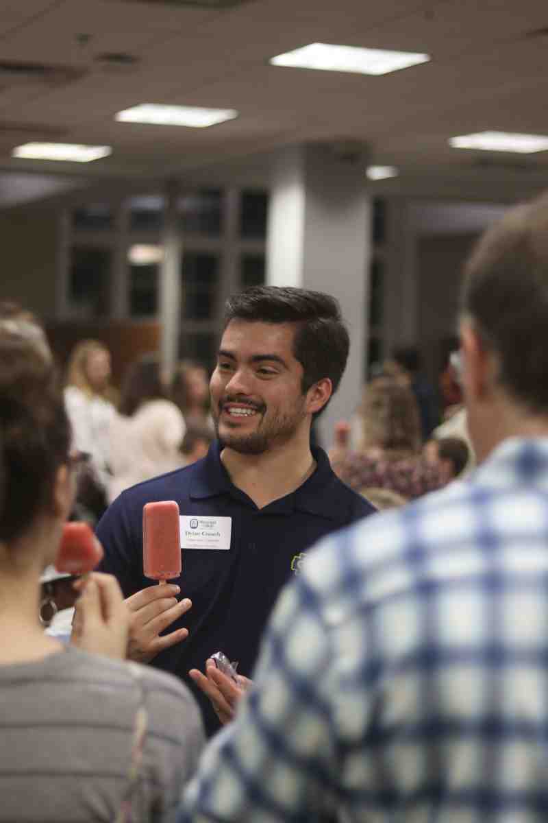 Admissions counselor Dylan Crouch talks with families during the first Junior Day at Mississippi College.