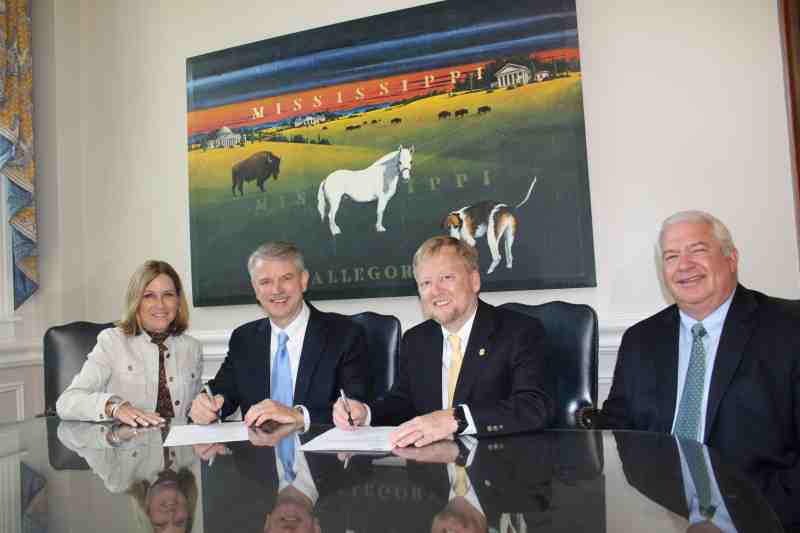 Mississippi College leaders are pictured at a July 9 signing ceremony with representatives of the U.S. Army Corps of Engineers in Vicksburg.It sets up various partnerships, including ERDC employees enrolling in MC graduate classes in mathematics. Pictured on the Clinton campus: MC interim provost Debbie Norris, David W. Pittman, director of the ERDC, MC Mathematics Department Chair John Travis and Stanley C. Woodson, director of the ERDC Graduate Institute. MC President Blake Thompson earlier endorsed the agreement.