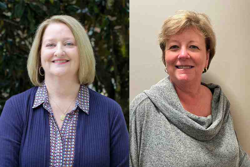 Cindy Hampton, left, IT systems analyst in the Office of Information Technology, will be recognized for 45 years of service - and counting - while Karon McMillan, director of financial aid, will be congratulated for retiring after 20 years of service during MC's 2022 Faculty and Staff Retirement and Service Year Celebration March 22.